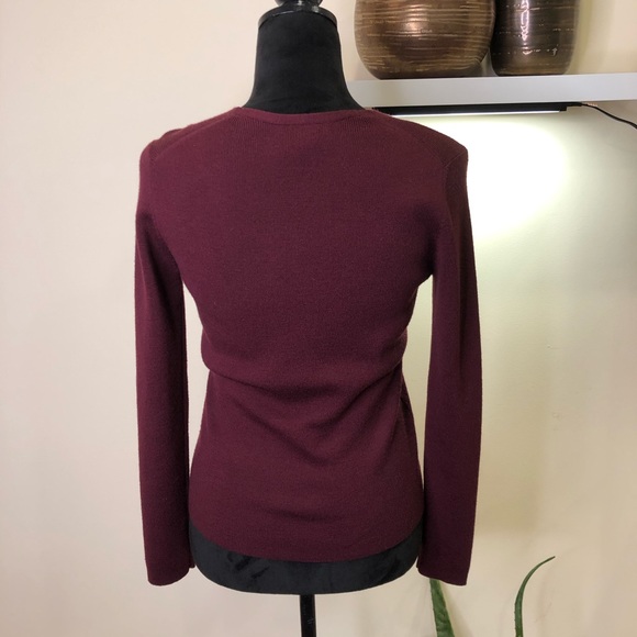 Ann Taylor LOFT Wool Cashmere Burgundy Blend V-Neck Sweater Small - Picture 6 of 6